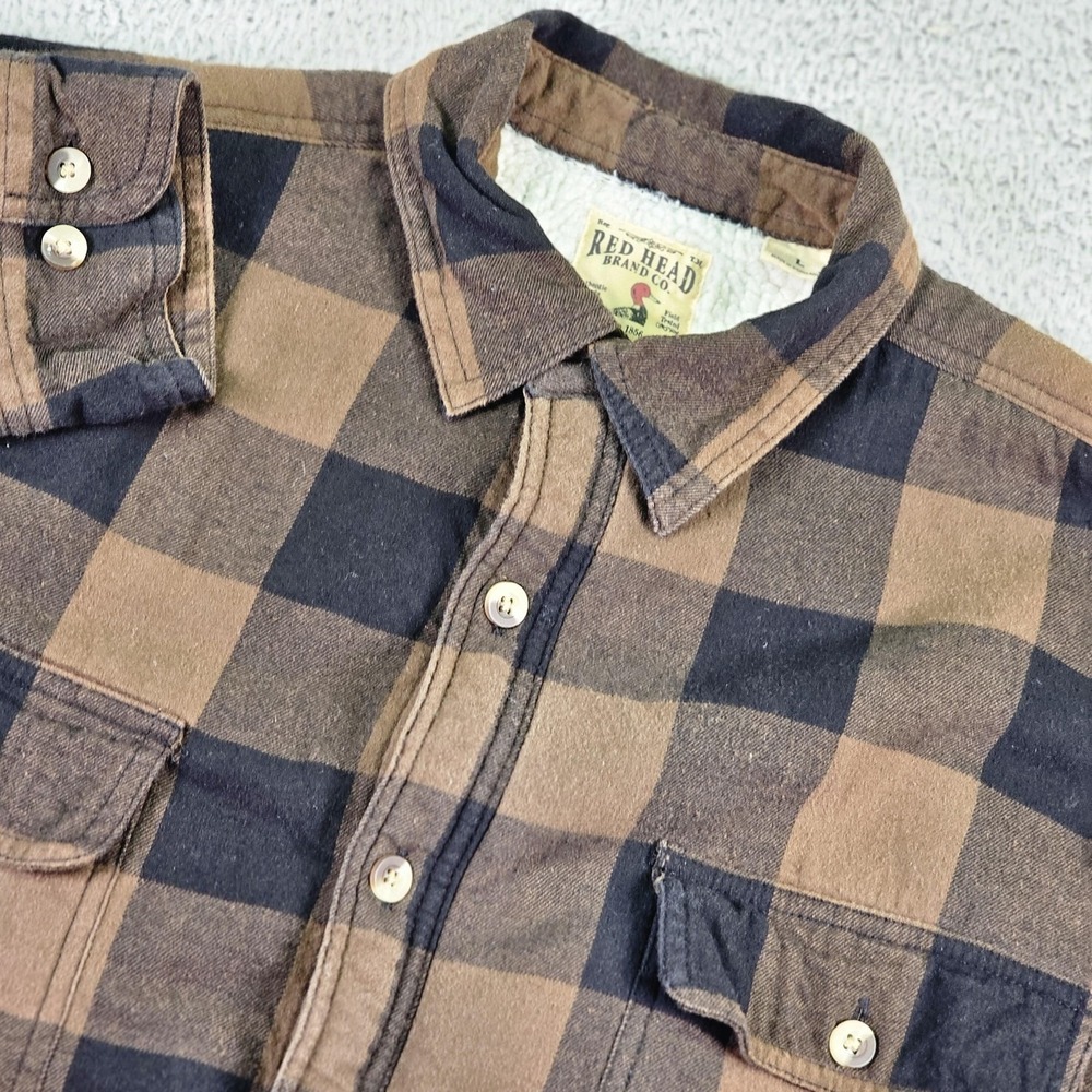 Red Head Jacket Mens Large Brown Plaid Flannel Sherpa Lined 602RH28036